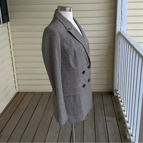 Trouve Blazer Houndstooth Plaid Double Breasted S Brown Windowpane Jacket Luxe - Picture 4 of 10
